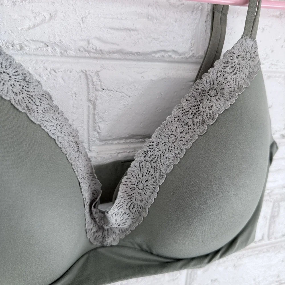Aerie Green Ombre Real Sunnie Lace Demi Push Up Wireless Bra Size 36D - Picture 2 of 9